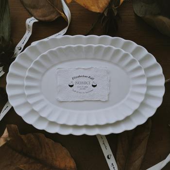糯米瓷 國器 復古折邊橢圓盤 菊瓣純白陶瓷盤子 早餐盤 家用餐具