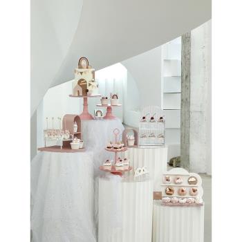 粉色甜品臺擺件 蛋糕展示托盤 可愛風鐵藝蛋糕架 主題婚禮點心架