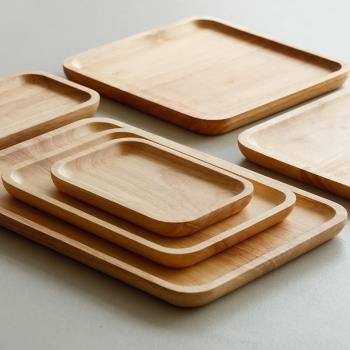 藍蓮花茶盤托盤長方形餐盤木質橡膠實木家用創意果盤日式客廳簡約