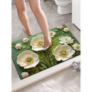 3D立體花朵浴室地墊硅藻泥吸水墊衛生間門口速干防滑腳墊衛浴地毯