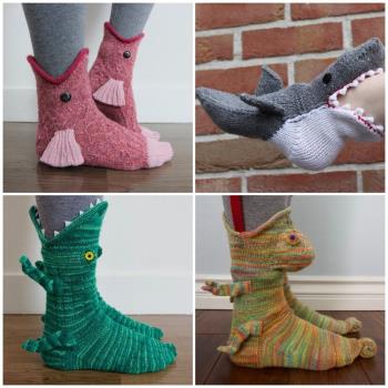針織鱷魚襪鯊魚襪魚襪創意地板襪Knit Crocodile Socks跨境圣誕