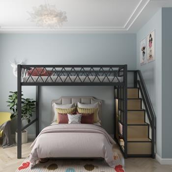 省空間高架床公寓loft閣樓復式鐵藝上床下空組合單上層雙人床簡約