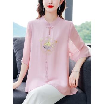2025夏季中國風復古改良漢服禪意繡花立領旗袍唐裝茶藝服上衣女