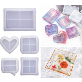 diy滴膠水晶樹脂膠水方形愛心碟子盤子飾品裝飾鏡面硅膠模具