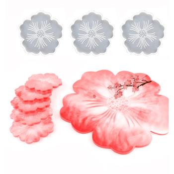 花朵櫻花茶盤杯墊模具套裝 DIY手工水晶滴膠模具硅膠果盤托盤花瓣