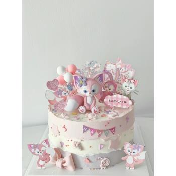 粉色小狐貍蛋糕裝飾玲娜貝兒公仔裝扮可愛網紅公主女孩生日擺件