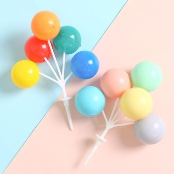 網紅生日蛋糕裝飾 韓國ins風手繪小熊馬卡龍彩色塑料氣球烘焙插牌