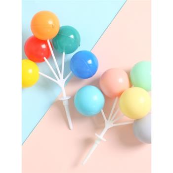 網紅生日蛋糕裝飾 韓國ins風手繪小熊馬卡龍彩色塑膠氣球烘焙插牌