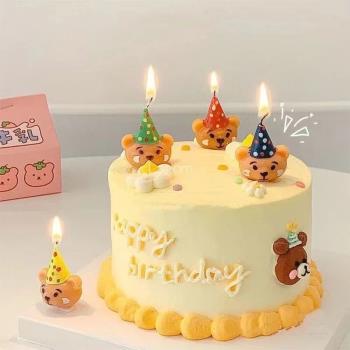 網紅生日蛋糕蠟燭裝飾可愛卡通帽子小熊頭笑臉創意蠟燭甜品裝扮