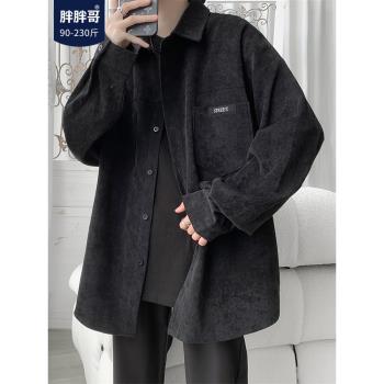 胖胖哥燈芯絨韓版翻領港風襯衫