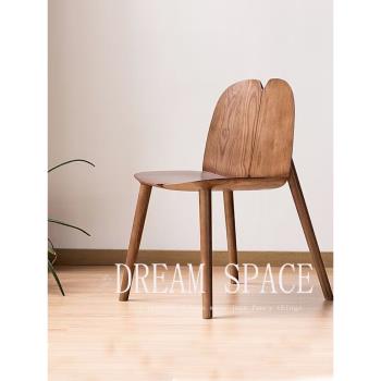 北歐設計師詫寂風花瓣椅創意家用現代餐椅白蠟木實木書椅大師設計