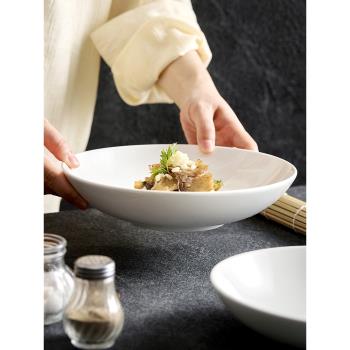 中式餐具盤子高級感輕奢陶瓷家用圓碗酒店中廚白色餐廳火鍋備菜盤