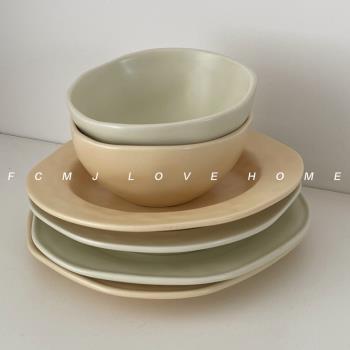 FCMJ 手捏ins風不規則設計陶瓷餐盤深盤意面盤米飯碗酸奶碗平盤