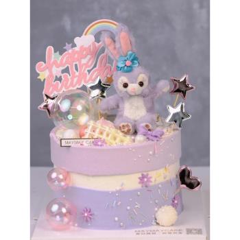 網紅兒童蛋糕裝飾擺件星黛露公主小仙女毛絨紫色兔子周歲生日插件