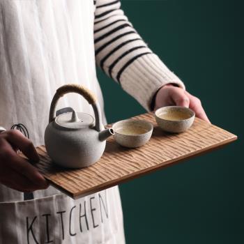 日式黑胡桃木干泡茶盤實木手作天然木質茶臺簡約木制托盤手工雕刻