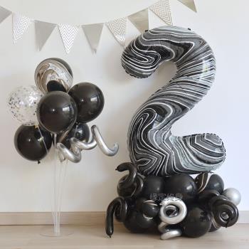 40寸瑪瑙黑色系ins大數字生日氣球拍照道具周歲派對戶外場景布置