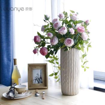 高端高檔單枝手感保濕玫瑰花仿真花假花客廳室內家居餐桌裝飾絹花