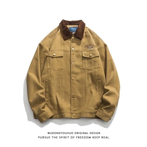 悟空有貨日系復古拼色翻領工裝夾克男女潮牌寬松bf風情侶休閑外套