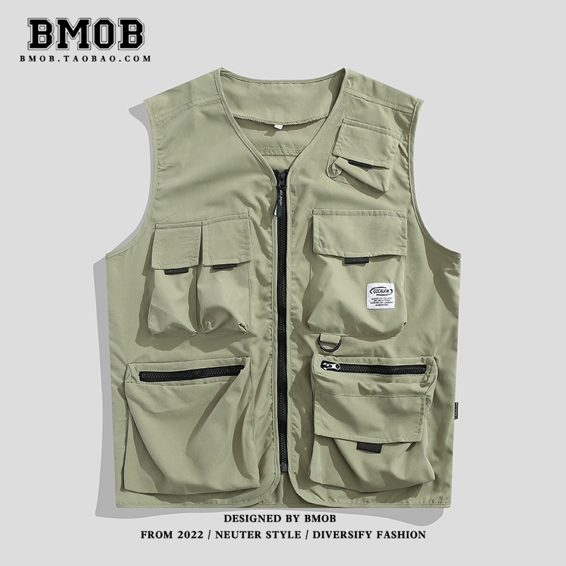 懋懋商品 BMOB日系工裝馬甲男外套潮牌多口袋痞帥機能戰術背心坎肩無袖上衣|常規