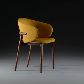 北歐輕奢實木皮藝餐椅家用現代簡約設計師酒店咖啡廳休閑接待椅子