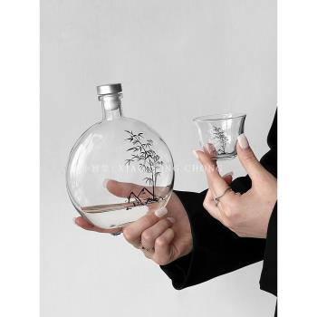 創意新中式圓形冷萃瓶國潮竹子冷泡茶杯玻璃杯果酒瓶酒杯分裝酒壺