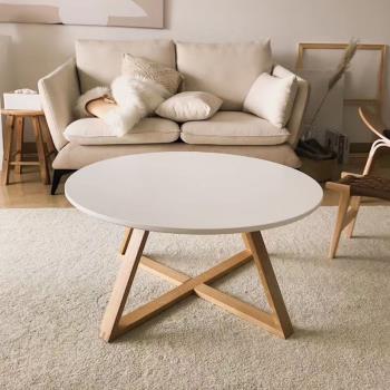 北歐實木茶幾客廳家用白色圓桌簡約小戶型圓形沙發飄窗日式邊幾