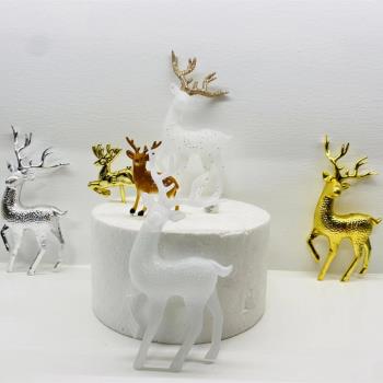唯美閃粉圣誕麋鹿烘焙蛋糕裝飾擺件生日派對甜品臺布置水晶鹿插件
