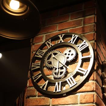新品復古工業風齒輪壁掛鐘表創意美式餐廳裝飾超大號壁鐘時鐘掛墻