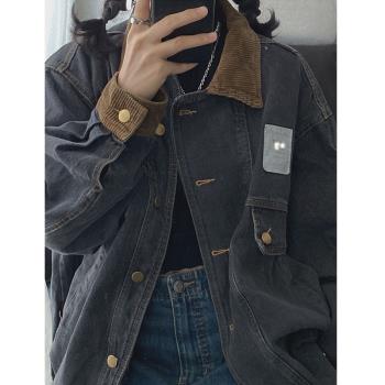 同款復古做舊拼接春秋牛仔外套