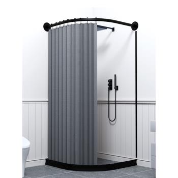 浴室弧形磁性浴簾套裝免打孔折疊防水布隱形隔斷衛生間淋浴房防霉