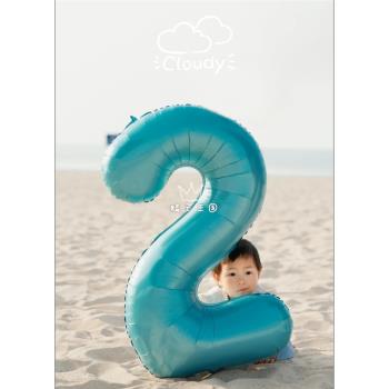 ins風40寸珠光藍數字氣球男孩寶寶周歲生日派對裝飾布置背景墻