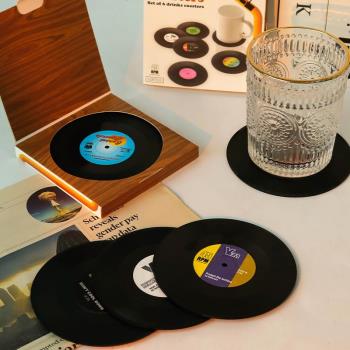 創意復古黑膠唱片杯墊美式經典搖滾懷舊CD隔熱防滑餐墊 6片一套裝