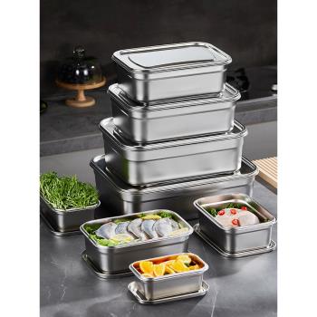 不銹鋼保鮮盒商用帶蓋冰箱冷藏大容量收納盒密封飯盒304食品餐盒