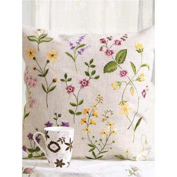 田園中國風現代刺繡花草方形歐式沙發客廳床頭靠墊靠腰布藝抱枕套