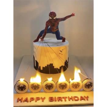 網紅ins魔術火焰蜘蛛俠生日蛋糕裝飾擺件蜘蛛俠魔術火焰蠟燭裝飾