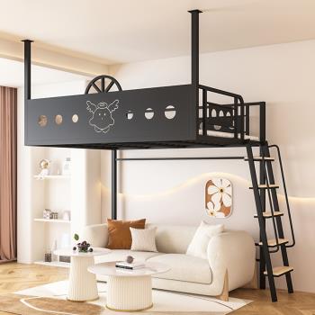 鐵藝懸空床小戶型loft閣樓梯柜床多功能省空間上床下桌錯層高架床