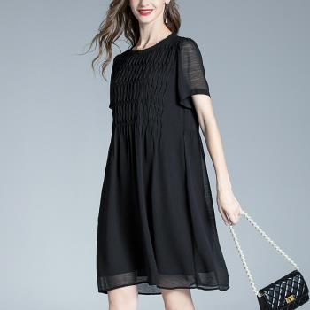 歐美高端大碼女裝2023夏季新款胖mm輕奢小黑裙氣質顯瘦連衣裙洋氣