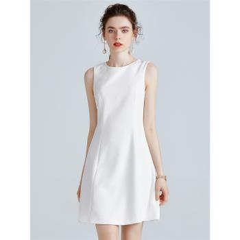 2023夏季新款女裝無袖打底高腰小白裙 修身顯瘦A字白色背心連衣裙