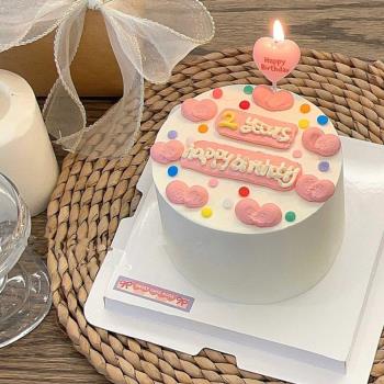 ins韓式烘焙蛋糕裝飾粉色愛心蠟燭復古心形桃心笑臉小花蠟燭插件