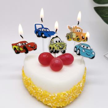 小汽車帶笑臉生日蠟燭卡通蛋糕裝飾插件可愛跑車兒童男孩子禮物