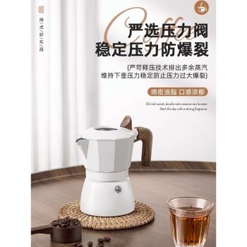 家用意式濃縮咖啡高壓雙閥摩卡壺小型戶外沖煮木紋柄雙人份咖啡壺