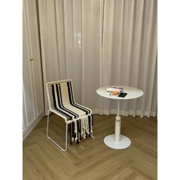 北歐椅子家用編織餐椅輕奢鐵藝靠背凳子現代簡約書桌椅網紅休閑椅