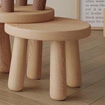 北歐全實木板凳可愛家用客廳兒童凳子白蠟木小圓凳卡通玄關換鞋凳