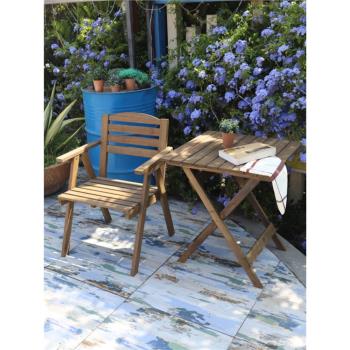 實木可折疊桌靠背椅組合便攜家用戶外陽臺簡易小茶幾餐桌防腐桌椅
