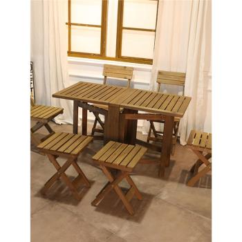 陽臺折疊桌椅實木長方形休閑簡易組合網紅創意戶外室外庭院茶吧