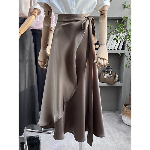 醋酸緞面半身裙女夏季法式不規則設計a字裙職業氣質一片式中長裙