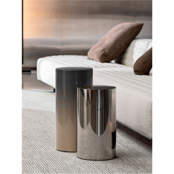 意式極簡邊幾圓柱形米洛提設計師款不銹鋼角幾高低組合現代咖啡桌