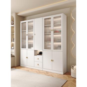 白色書柜現代簡約防塵帶玻璃門展示柜家用客廳整墻法式奶油風儲物