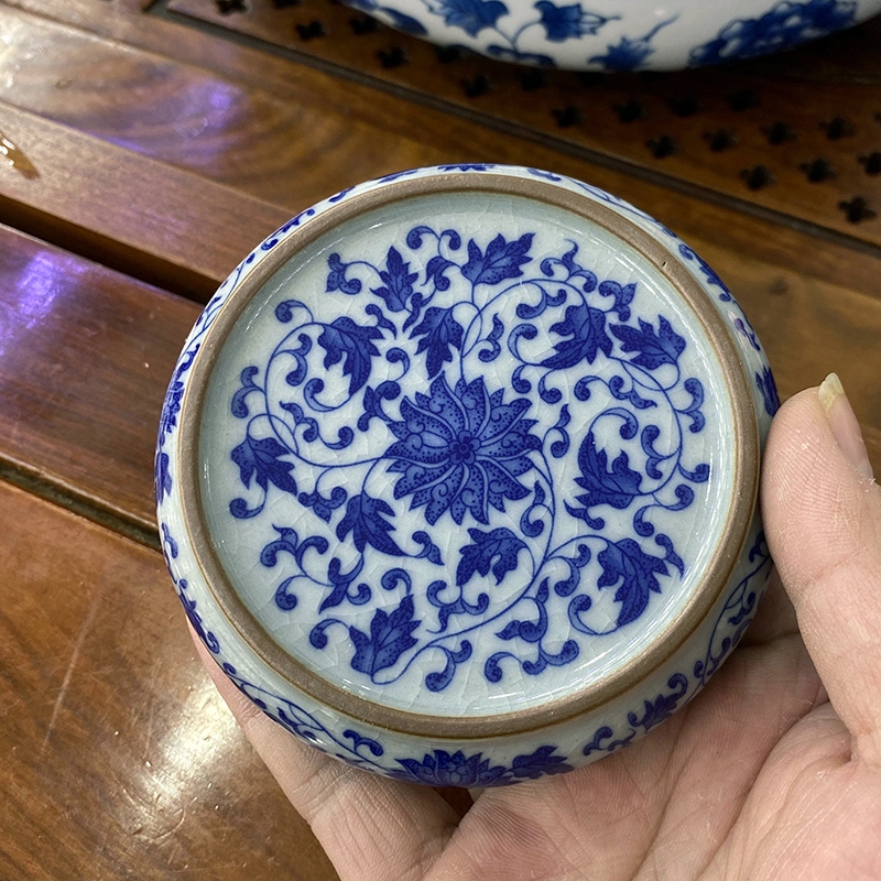 景德鎮青花老陶泥定風波蓋置陶瓷杯墊開片可養復古風蓋置蓋托壺承|茶托