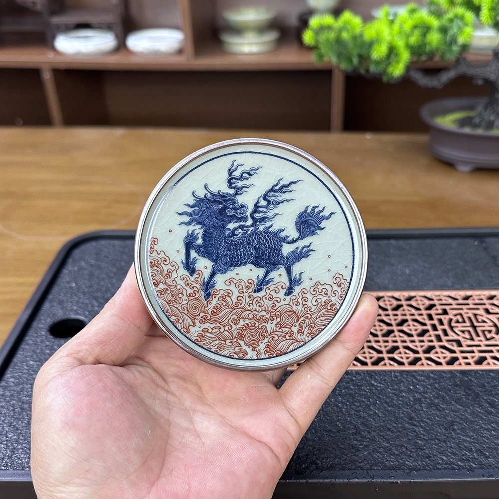 景德鎮青花老陶泥定風波蓋置陶瓷杯墊開片可養復古風蓋置蓋托壺承|茶托